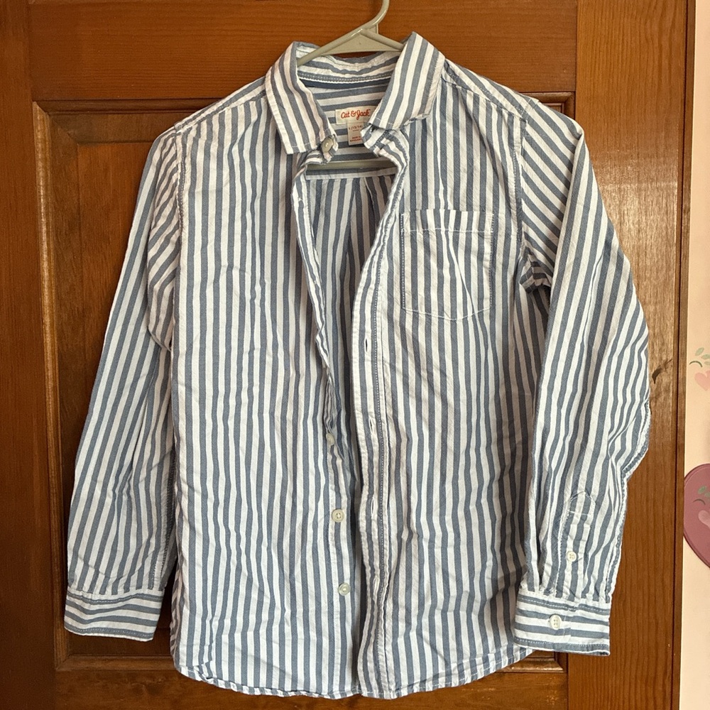 Cat & Jack Boys Blue and White Striped Shirt